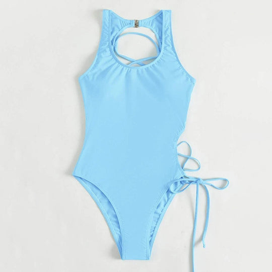Damen Einteiler Badeanzug mit modernen Cut-Outs und seitlichen Schnürdetails R&B