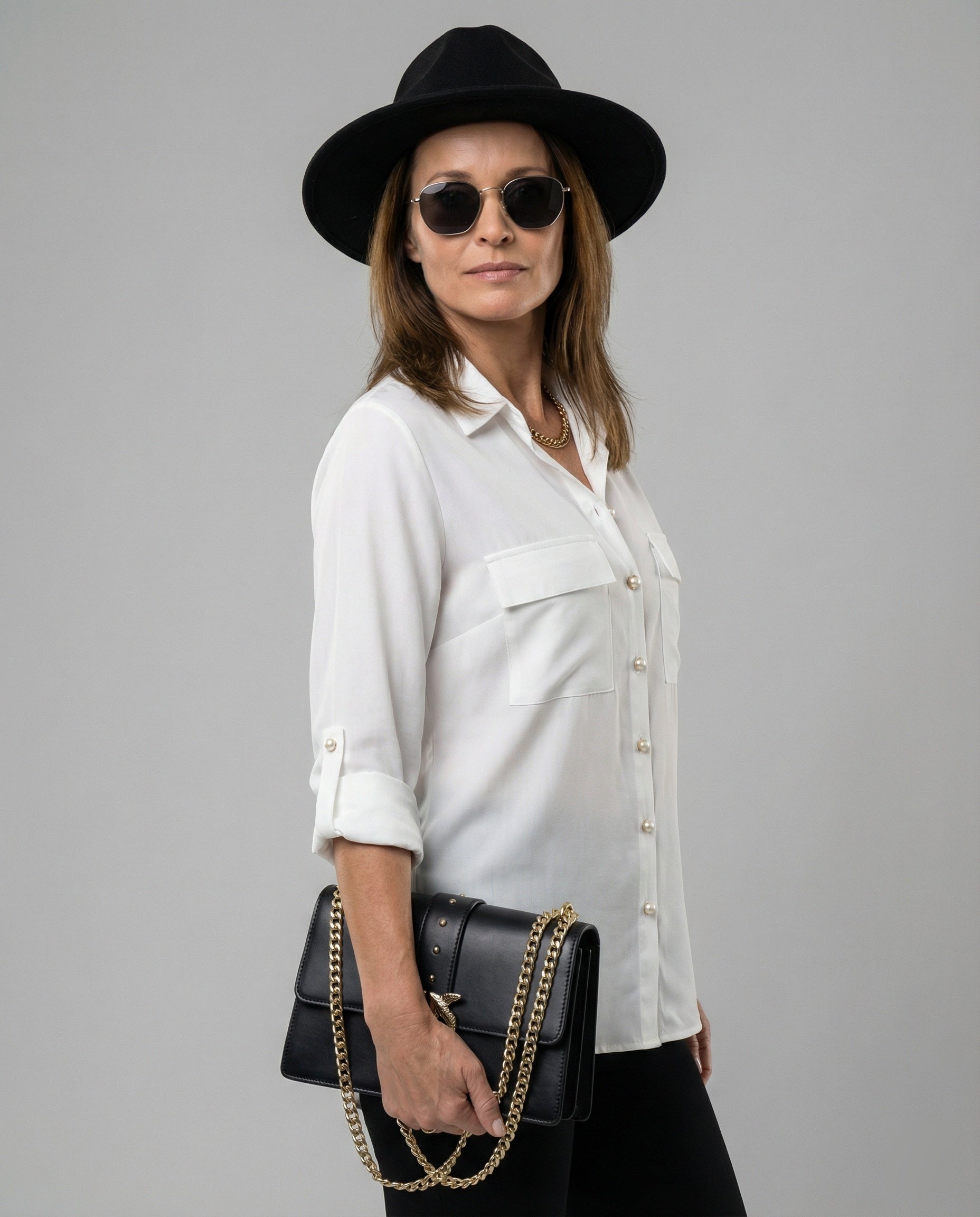 Damen Bluse mit Taschen und klassischem Schnitt