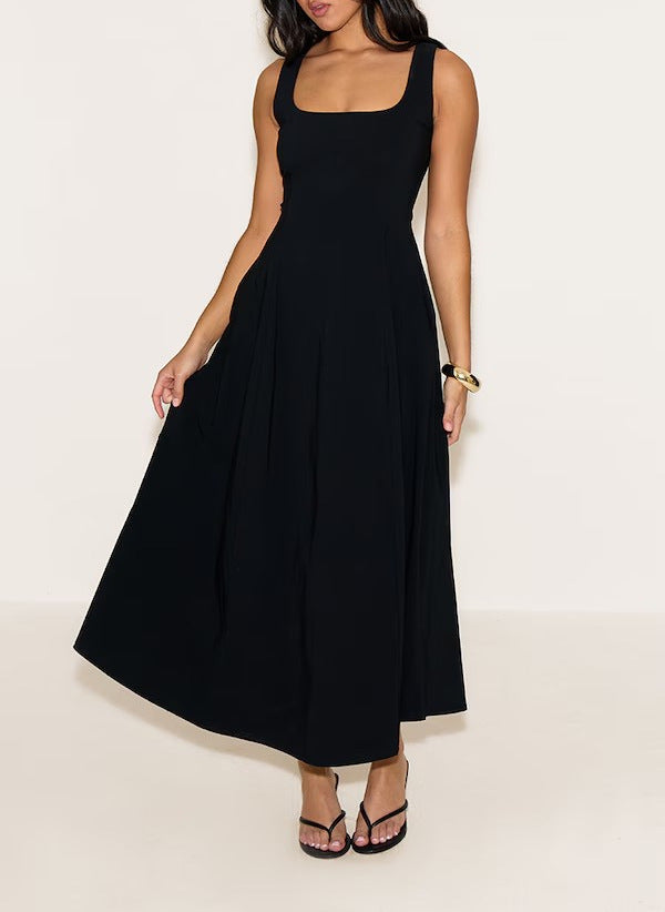 Damen Midikleid mit quadratischem Ausschnitt und weitem Rock R&B