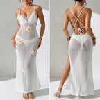 Damen Häkel-Strandkleid mit floralen Akzenten und schmalem Schnitt EB