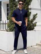 Herren nan urbanes Reise-Poloshirt mit kurzem Frontreißverschluss, elastischem Interlock und knitterarmer Pflege R&B