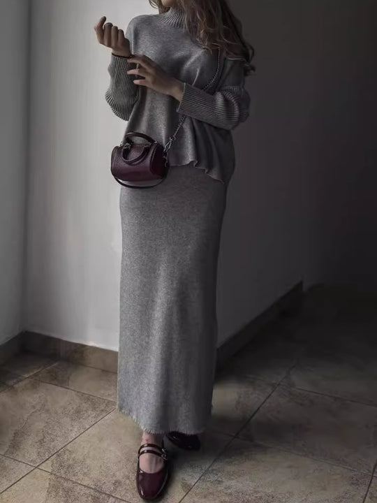 Damen Elegant gestricktes Maxikleid mit lässigem Schnitt R&B