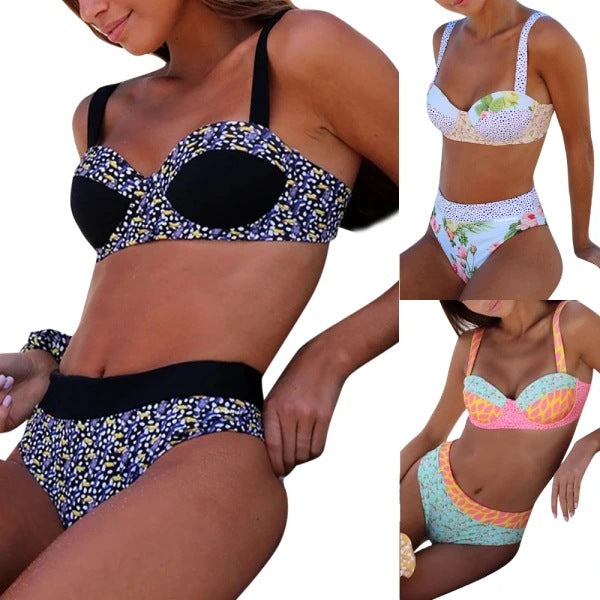 Damen Triangel-Bikini-Set mit Raffung und modischem Muster R&B
