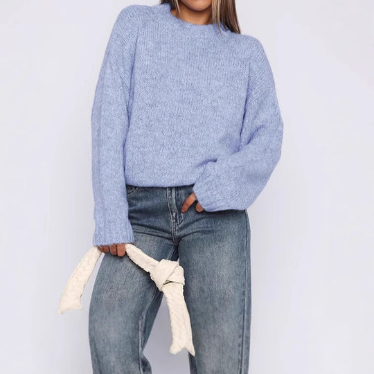 Damen Modischer Strickpullover mit weitem Schnitt und Stehkragen R&B
