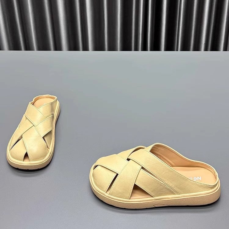Damen trendige Clogs mit kreuzverzierten Riemen und weichem Innenfutter R&B