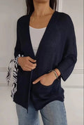 Damen lässige Strickjacke mit offener Vorderseite und praktischen Taschen