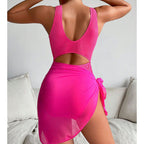 Damen Einteiler Badeanzug mit kreativen Cut-Outs und stilvollem Wickelrock