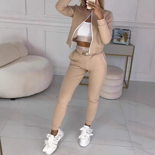 Damen Sportlicher Jumper-Set mit Reißverschluss und elastischem Bund R&B
