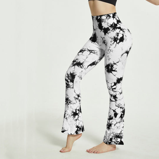 Damen Flared Yoga-Leggings mit einzigartigem Batikmuster R&B