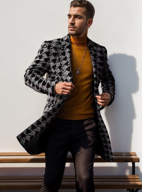 Herren eleganter Mantel im Hahnentrittmuster R&B