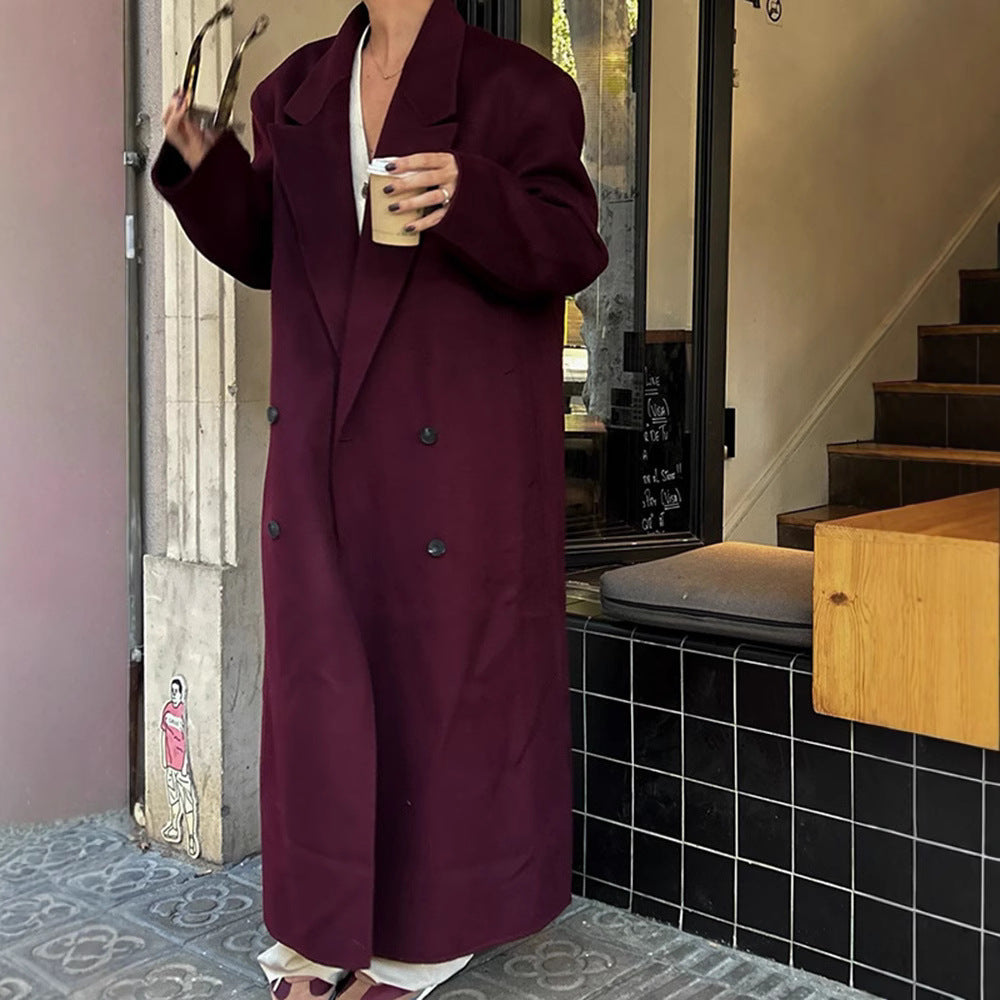 Damen Eleganter Wollmantel mit doppelt geknöpftem Design R&B