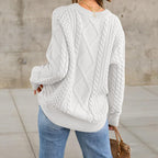 Damen Strickpullover mit aufwendigem Zopfmuster und lässigem Schnitt R&B