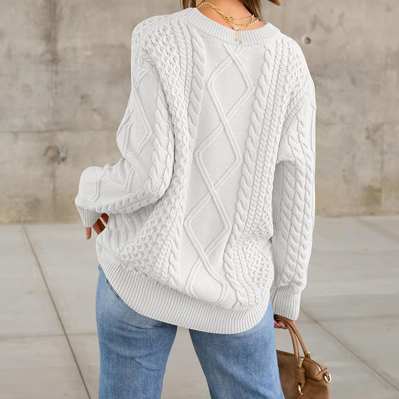 Damen Strickpullover mit aufwendigem Zopfmuster und lässigem Schnitt R&B
