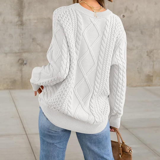 Damen Strickpullover mit aufwendigem Zopfmuster und lässigem Schnitt R&B