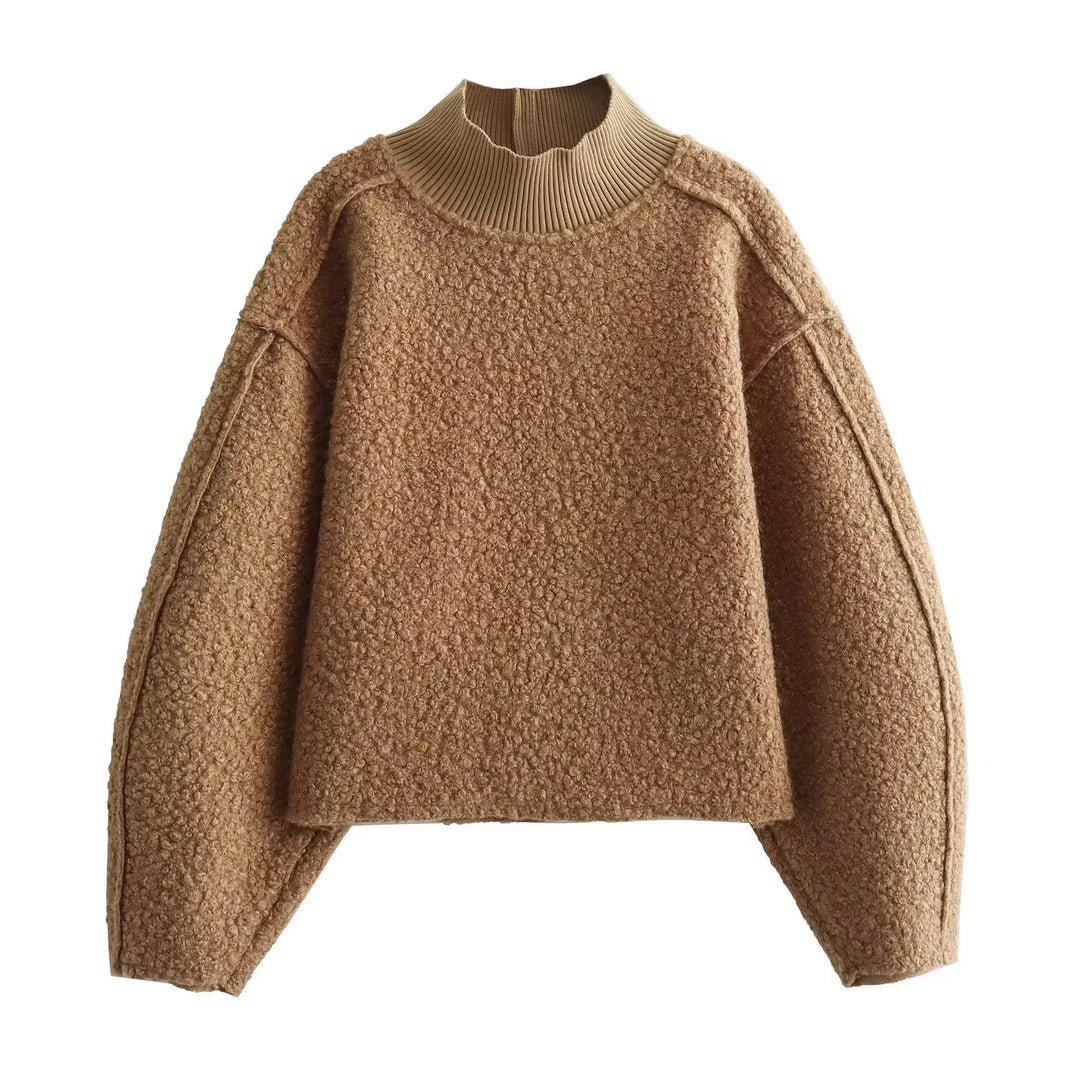 Damen Grobstrickpullover mit hohem Kragen R&B