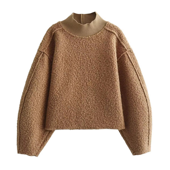 Damen Grobstrickpullover mit hohem Kragen R&B