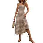 Damen Maxikleid mit verstellbaren Spaghettiträgern und elastischem Oberteil R&B