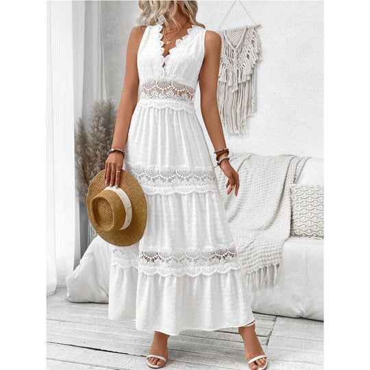 Damen Langes, elegantes Maxikleid mit Spitzenakzenten und Volants R&B