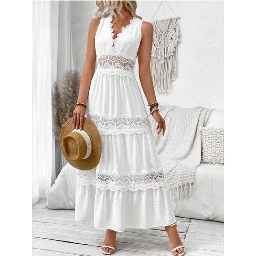 Damen Langes, elegantes Maxikleid mit Spitzenakzenten und Volants R&B