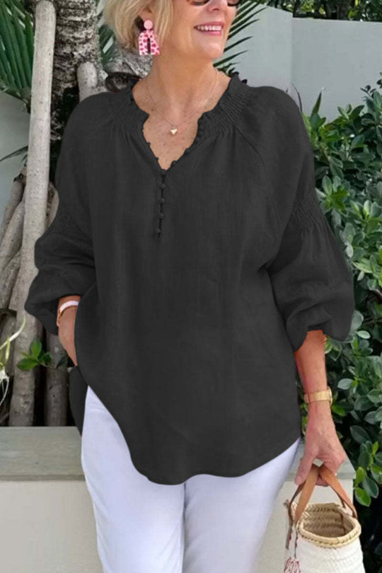 Damen luftige Bluse mit Smock-Ärmeln R&B