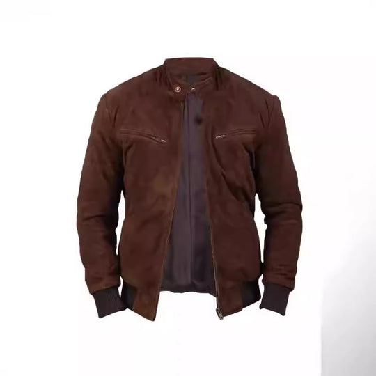 Herren Suede-Bomberjacke mit trendigem Stehkragen und praktischen Taschen R&B