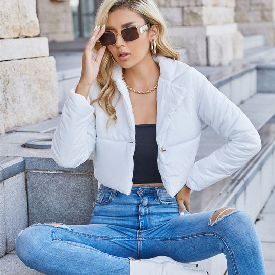 Damen modische glänzende Kurzjacke mit Kragen R&B