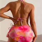 Damen Triangel-Bikini-Set mit floralem Wickelrock und verstellbaren Trägern R&B