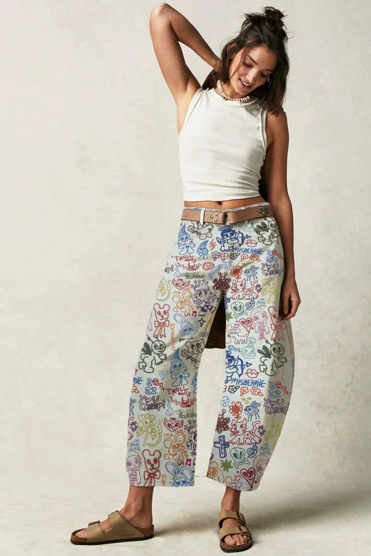 Damen Verspielte Herz-Sprayprint Denim Baggy-Jeans