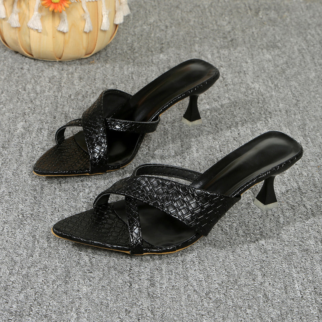 Damen elegante Slingback-Pantoletten mit gewobenen Riemen und trendigem Absatz R&B
