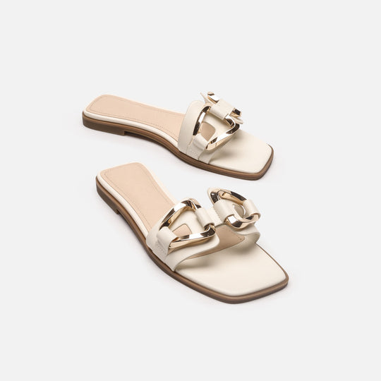Damen modische Slides mit luxuriösem Riemendesign und eleganten Metallakzenten R&B