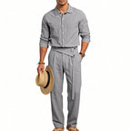 Herren nan eleganter Leinen-Zweiteiler mit Hemd und Hose mit hohem Bund und Bindegürtel R&B