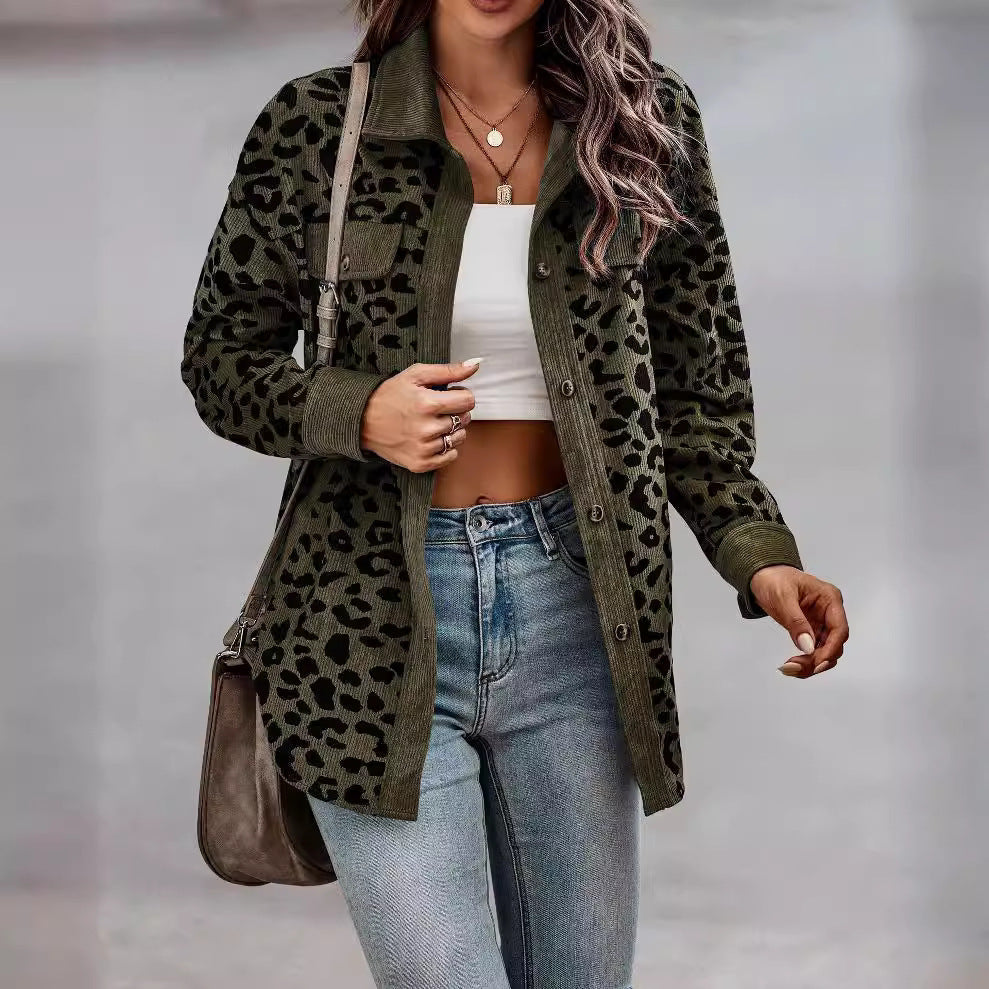 Damen modische Leoprint Overshirt R&B