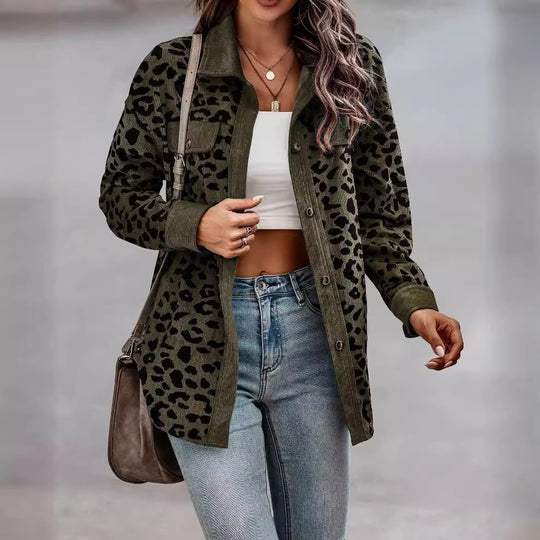 Damen modische Leoprint Overshirt R&B