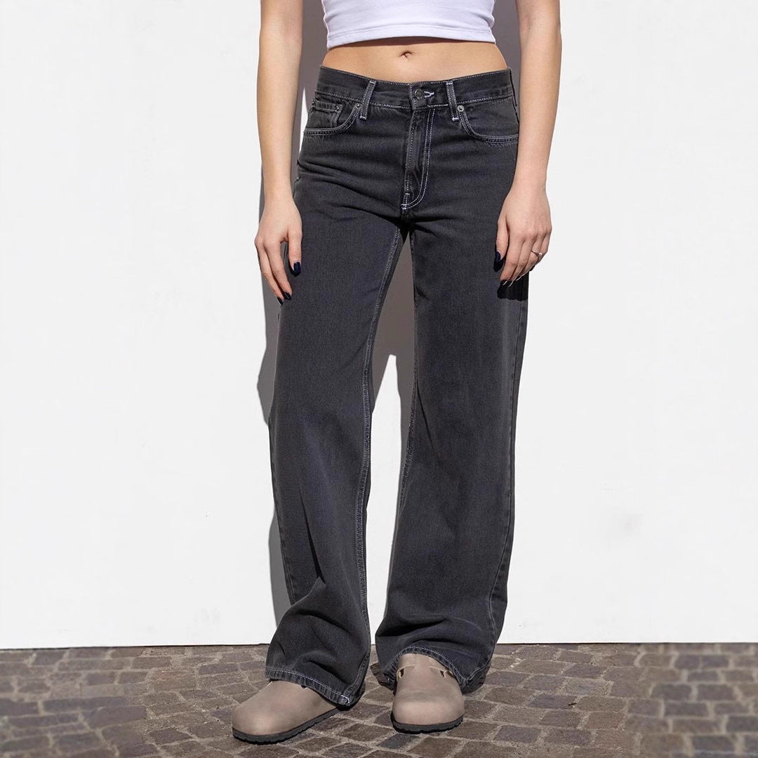 Damen Weite High-Waist Jeans im Used-Look