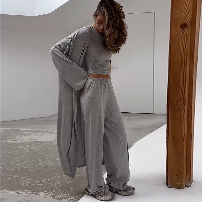 Damen gemütliches Loungewear-Set mit weitem Cardigan und Cropped Top R&B