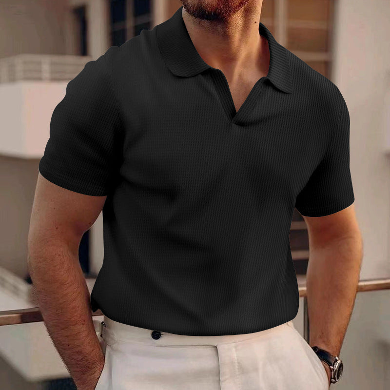Herren Kurzarm-Henley-Shirt mit strukturierter Oberfläche R&B