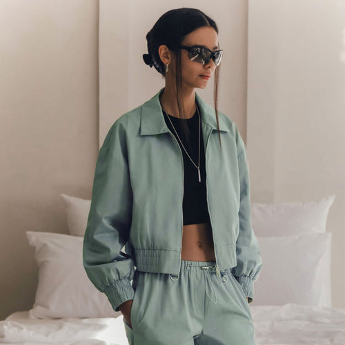 Damen Modischer cropped Windbreaker mit elastischen Bündchen R&B