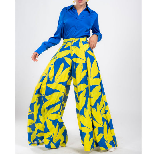Damen Weit geschnittene Hose mit auffälligem Blattmuster R&B