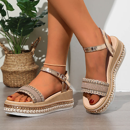 Damen Wedge-Sandaletten mit verstellbarem Riemendesign und dekorativem Akzent R&B