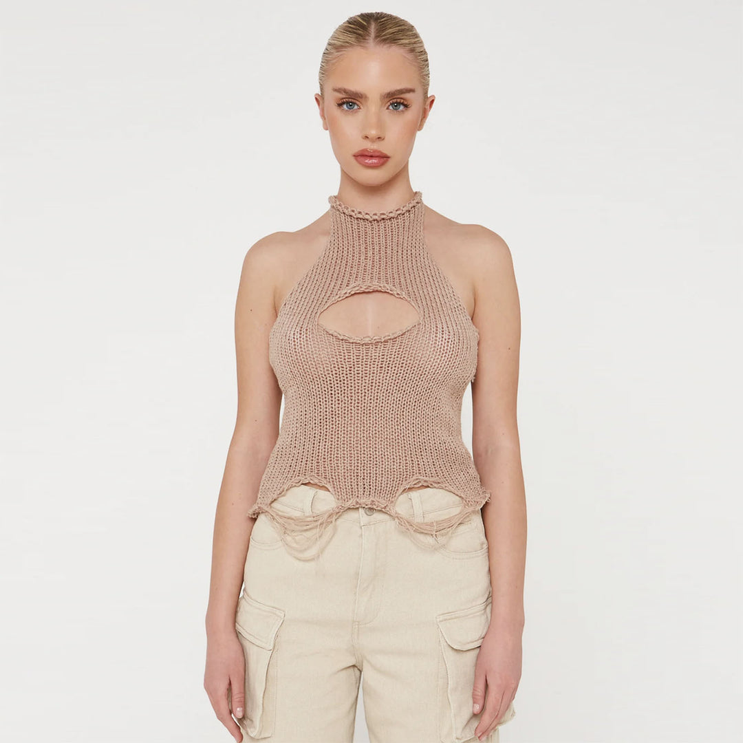 Damen Strickoberteil mit kreativem Cut-Out-Design R&B
