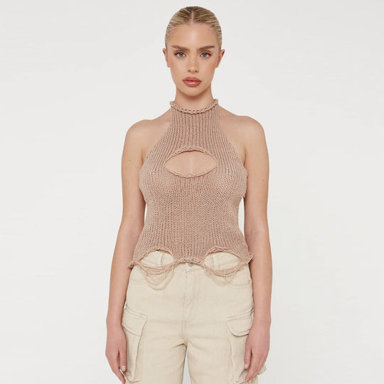 Damen Strickoberteil mit kreativem Cut-Out-Design R&B