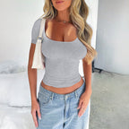 Damen Figurbetontes Kurzarmshirt mit Rundhalsausschnitt R&B