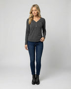 Figurbetontes Damen Langarmshirt mit V-Ausschnitt für Herbst und Frühling
