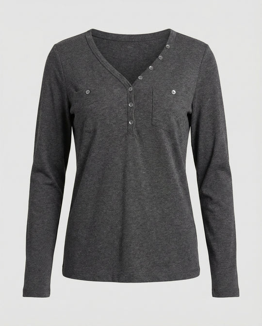 Figurbetontes Damen Langarmshirt mit V-Ausschnitt für Herbst und Frühling