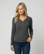 Figurbetontes Damen Langarmshirt mit V-Ausschnitt für Herbst und Frühling