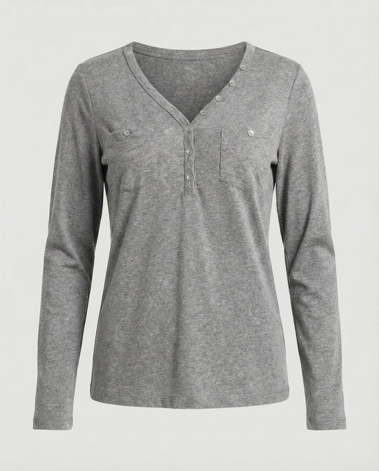 Figurbetontes Damen Langarmshirt mit V-Ausschnitt für Herbst und Frühling