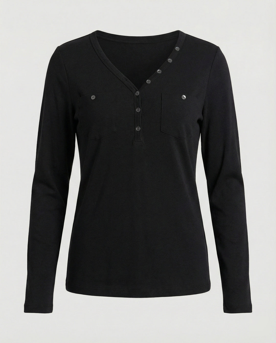 Figurbetontes Damen Langarmshirt mit V-Ausschnitt für Herbst und Frühling
