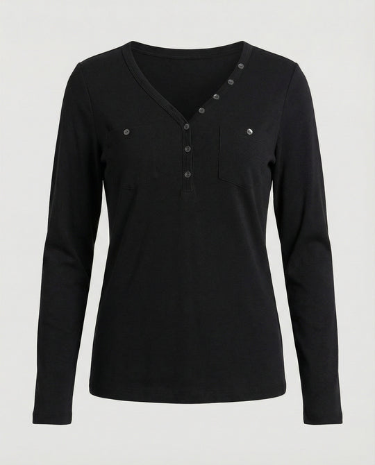 Figurbetontes Damen Langarmshirt mit V-Ausschnitt für Herbst und Frühling