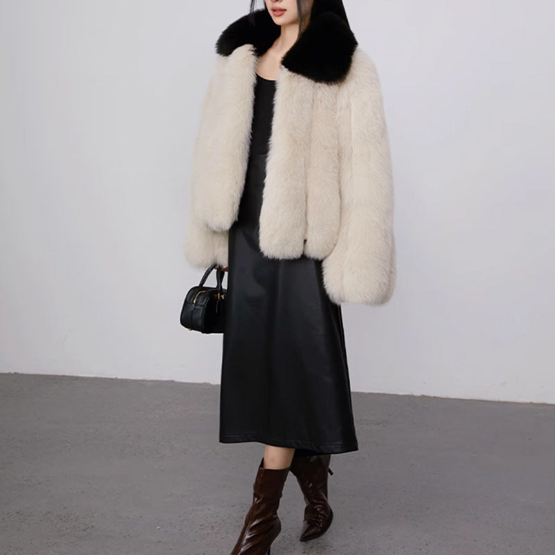 Damen Luxuriöse und voluminöse Kunstfelljacke mit Kragen R&B