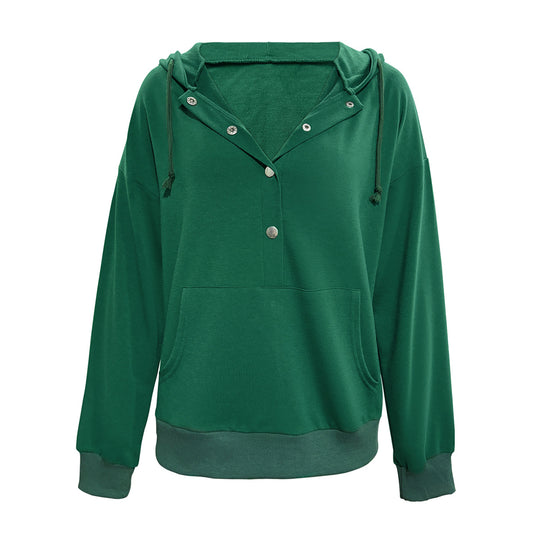 Damen Kapuzensweater mit Knopfleiste und tiefem Ausschnitt R&B